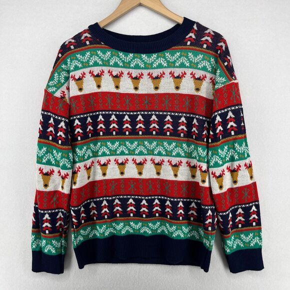 ASOS Sweater Womens 6 Christmas Holiday Reindeer Fair Isle Jumper Pullover Blue - Picture 1 of 13